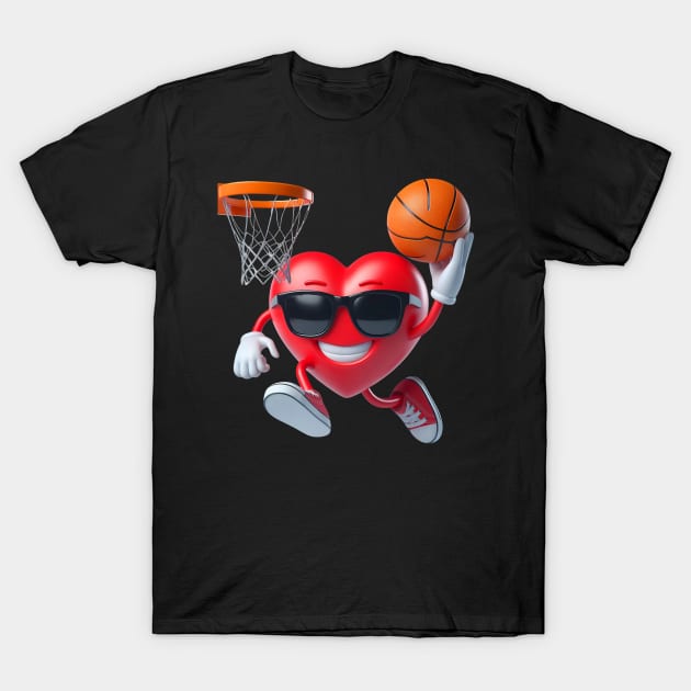 Funny Heart Dunking Basketball Valentines Day Mens Boys Kids T-Shirt by jadolomadolo